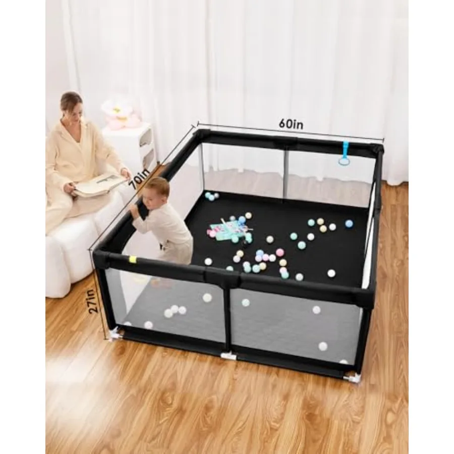 روضة أطفال مع حصيرة 71 بوصة × 59 بوصة ساحة لعب كبيرة جدًا للأطفال الرضع والأطفال الصغار مع حصيرة لعب سميكة ناعمة آمنة في الأماكن المغلقة