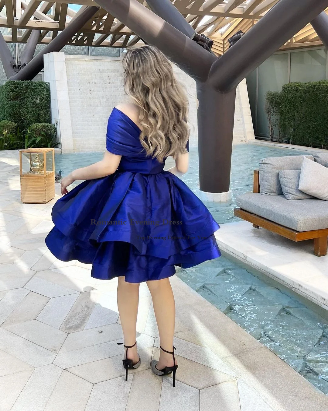 Romantic Mini Royal Blue A Line Evening Dress Satin Sexy Ball Gown Sleeves Off The Shoulder Prom Party Gowns Vestido Prom 2022