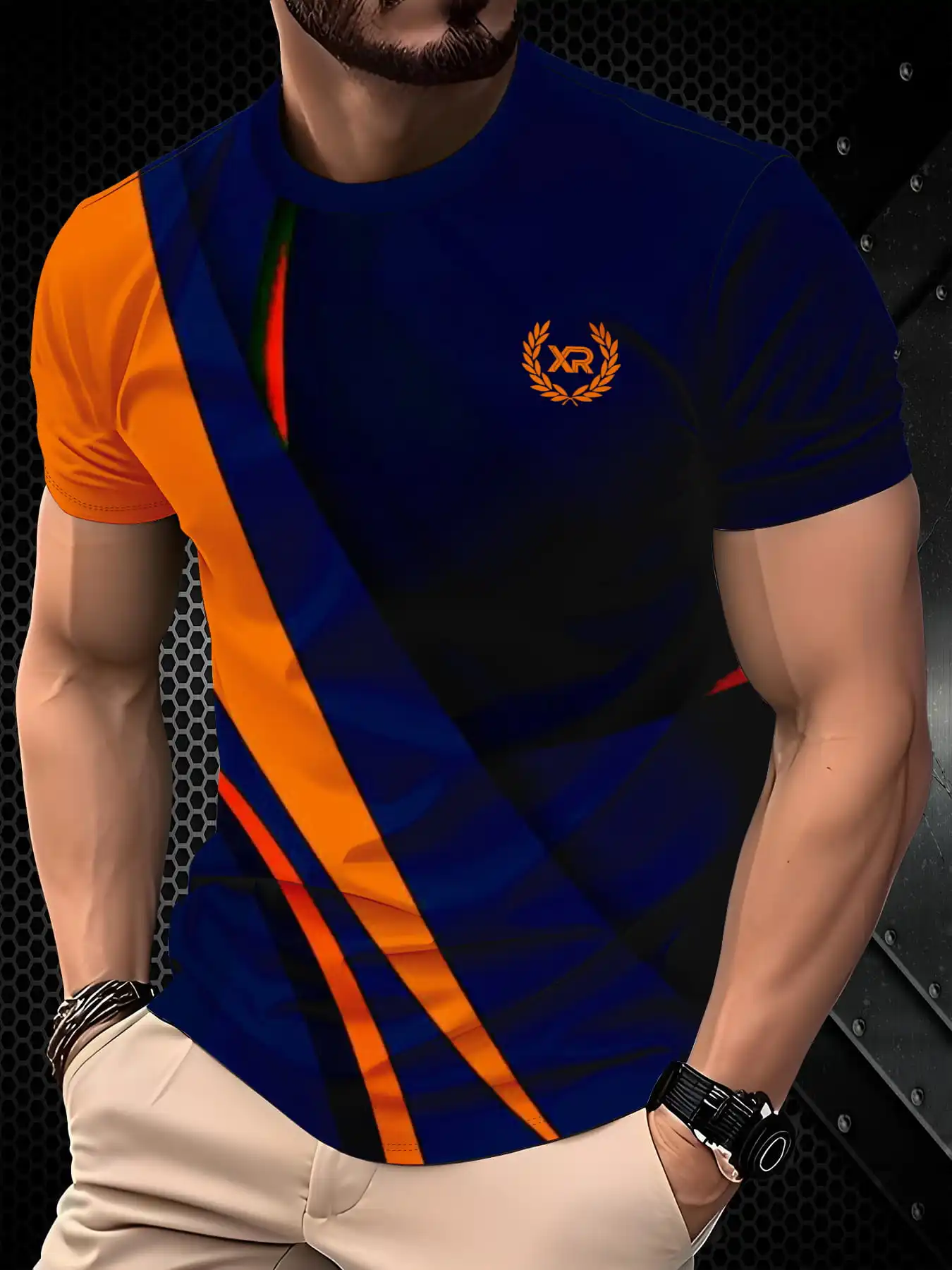 New men's short-sleeve T-shirt, loose-fitting and tailored with printed designs, versatile basic crew-neck top suitable for spri
