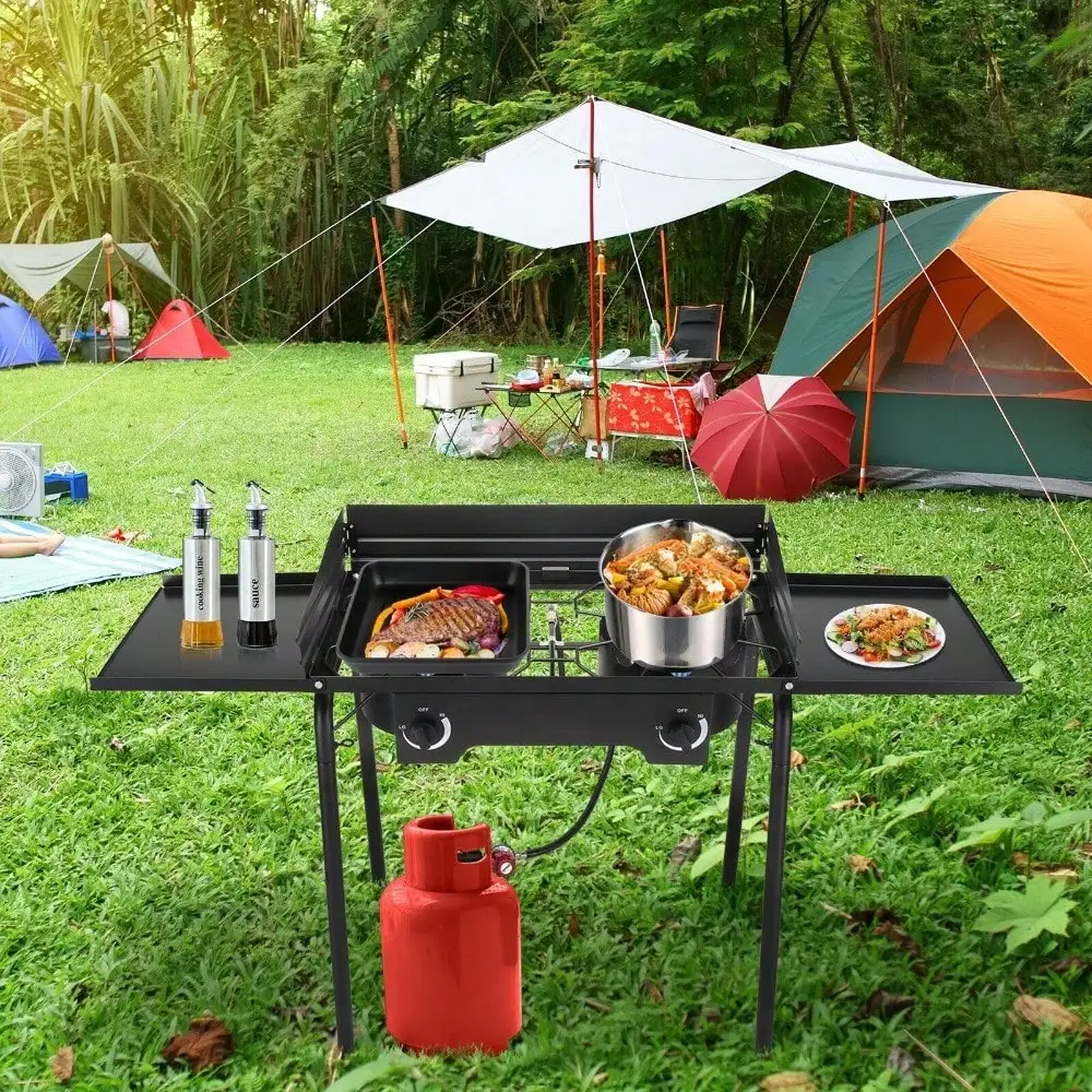 150,000 BTU Powerful Double Burner Camping Gas Propane Stove for Camping Parties