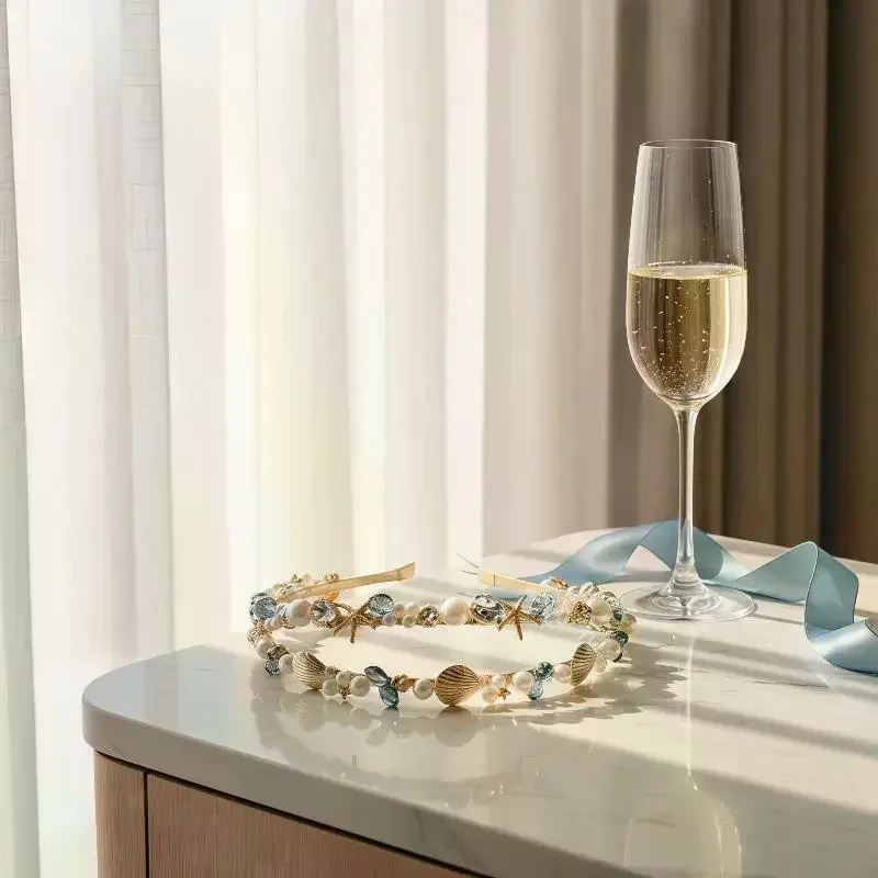 1PC Bandeau en forme d'étoile de mer avec perles, style forêt océanique, guirlande de coquillages, idéal pour les vacances à la plage