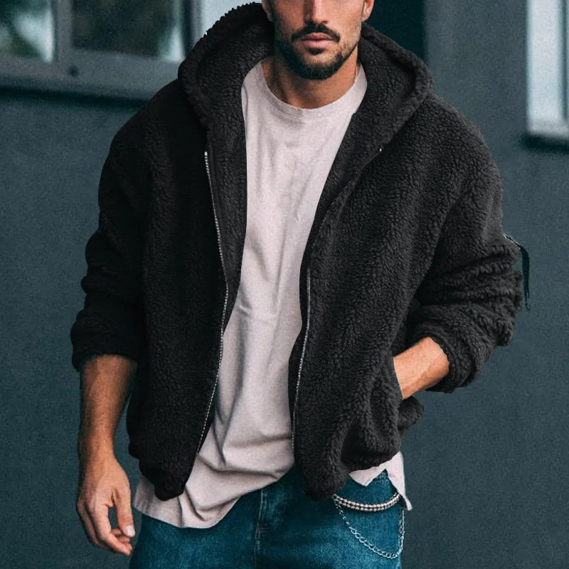 Men\'s Autumn/Winter Zipper Vintage Hooded Thermal Jacket, Men\'s Casual Street Wear Pocket Down Double-Polarity Hooded Jacket 24
