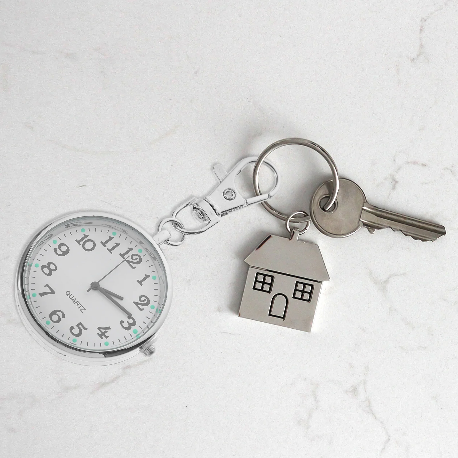 Tasca da tasca per infermiera per donna Portachiavi portatile piccolo da appendere in acciaio bianco Orologio da infermiera Orologio piccolo Durevole trasparente