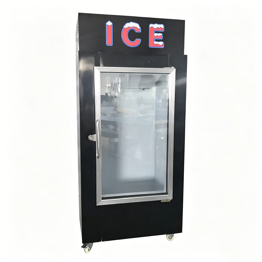 &A*Commercial Indoor Ice Machine Storage Bin Container Glass Door Ice Bagged Merchandisers Automatic Defrost