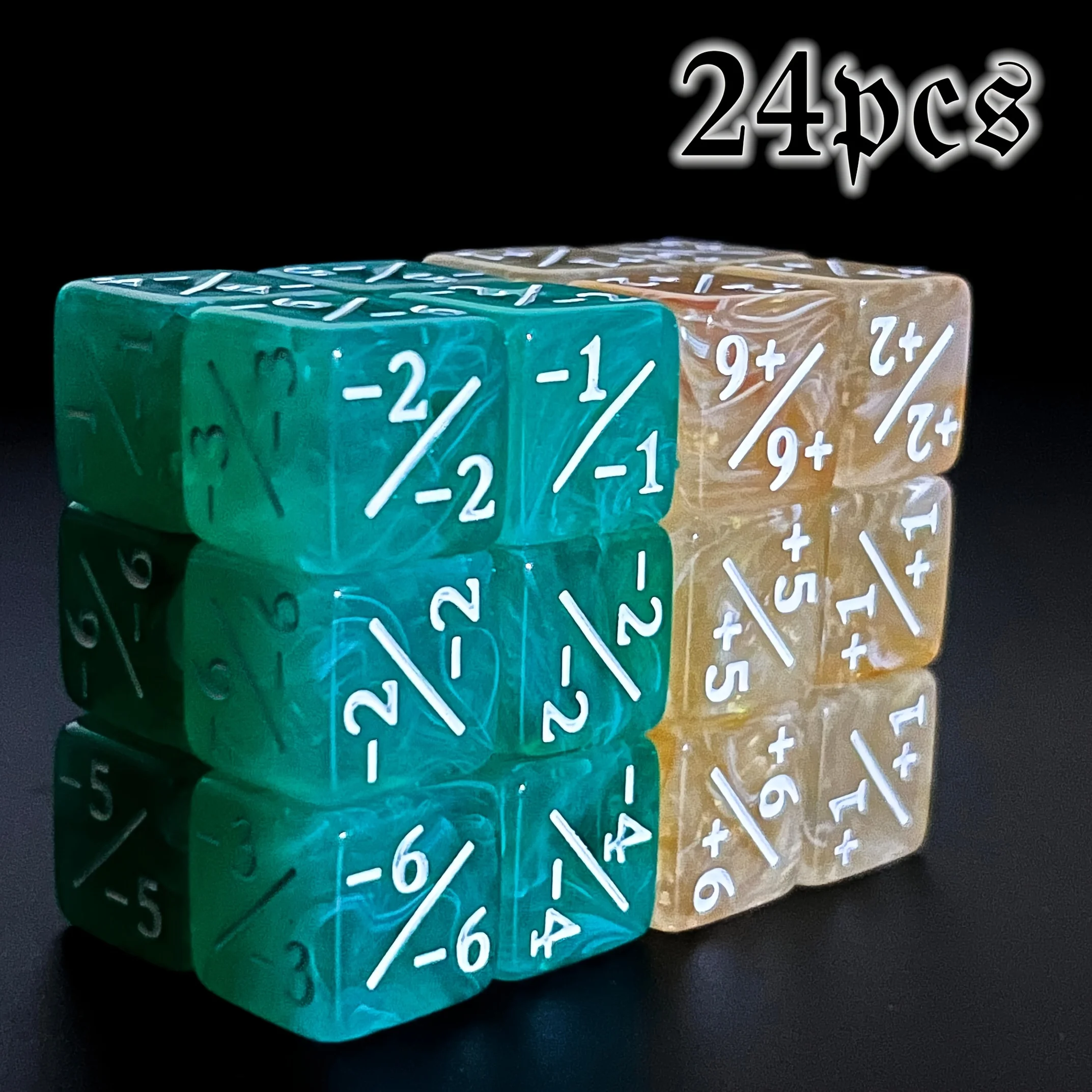 24 Buah MTG Penghitung Dadu Ajaib Penghitung Pertemuan Token Kehidupan Negatif Ditambah Satu Set Dadu untuk MTG, TCG, Aksesori Permainan Kartu