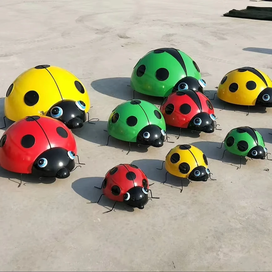 Patung Baja Tahan Karat, Patung Kepik Multiwarna, Dekorasi Lanskap Taman, Ukuran Dapat Disesuaikan