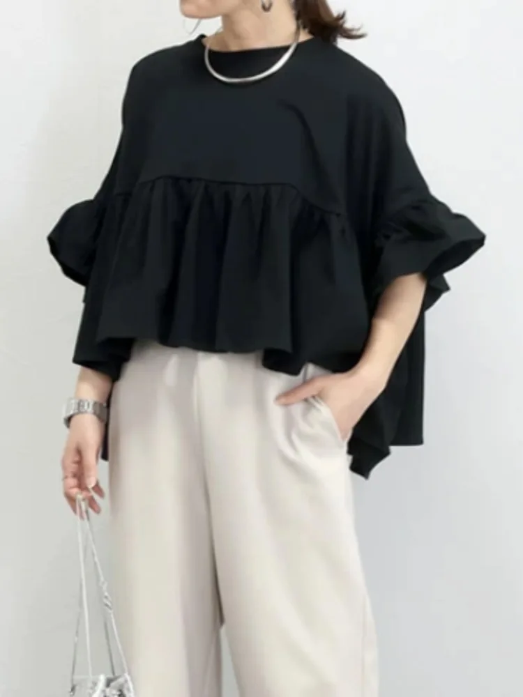 T-shirt ample en coton et lin confortable pour femme, avec dentelle douce et élégante, haut polyvalent pour le quotidien, effet rajeunissant...