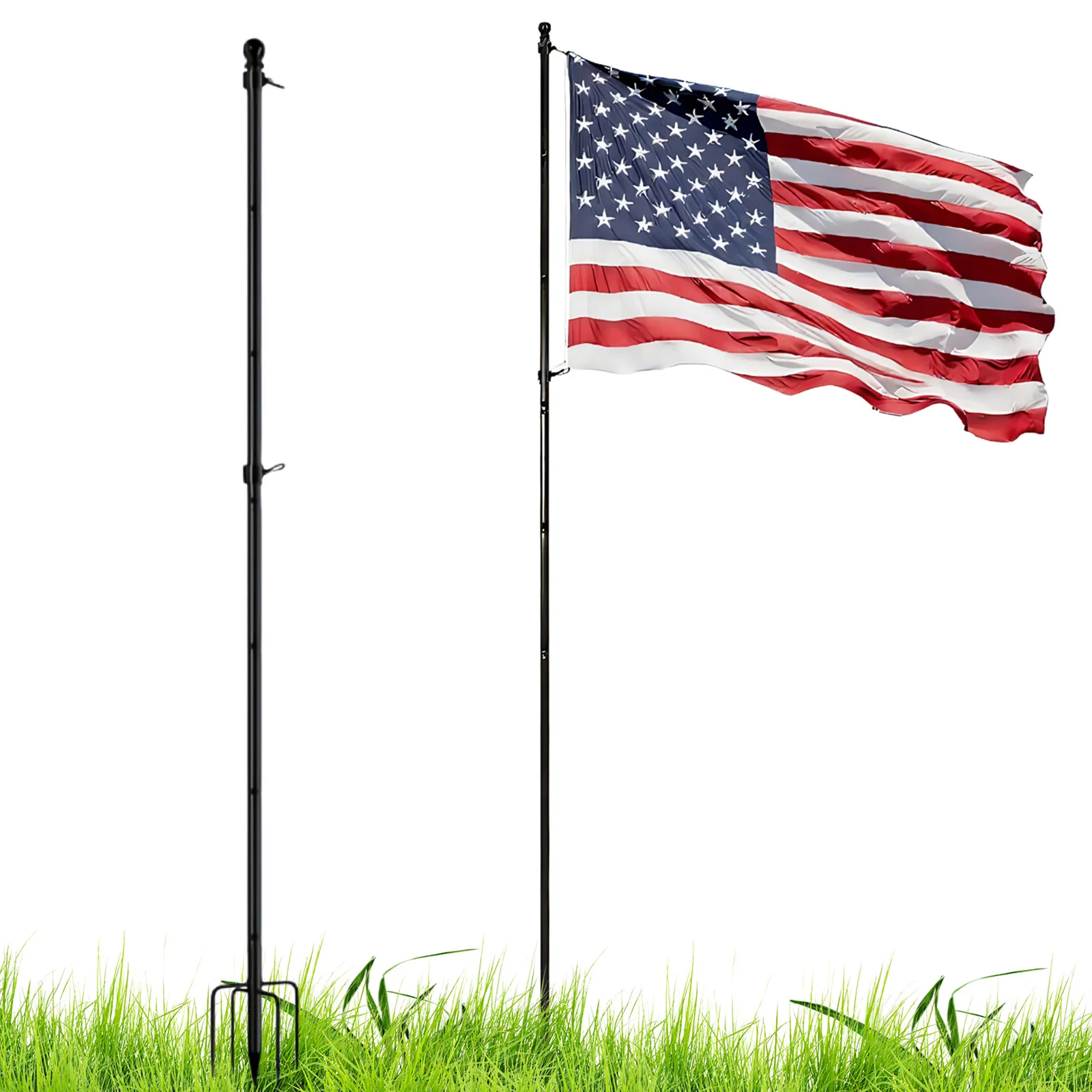 11/12FT Ground Flag Pole with 5 Prong Base Stainless Steel Outdoor Flagpole Height Flag Pole Holder for Outside Beach Boat