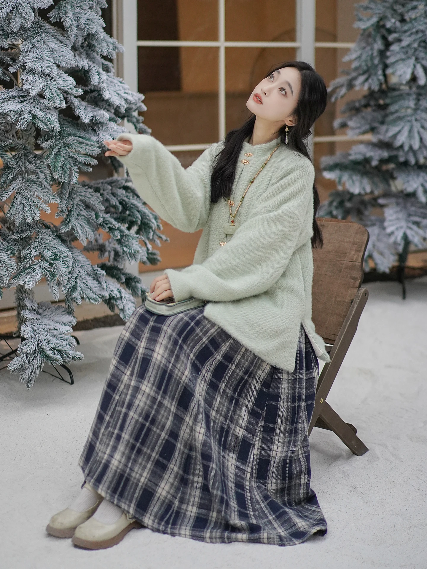 

Женский ханьфу Hanting Ji ort Jaet Ming Dynas Sle с воротником-стойкой, на флисовой подкладке, с бантом и юбкой для повседневной носки