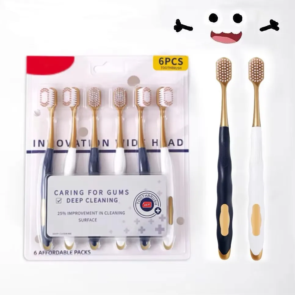6Packs Ultra Soft Bristle 15.5MM Wide Head Toothbrush for Adult Couples High-end Home Style Toothbrush with Anti Slip Handle
