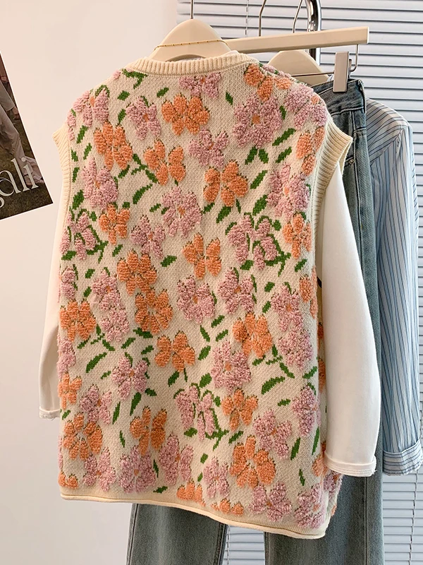 plus Size Fce Lined Knitted Vest Women's Autumn Winter Faionable Loose Age Defng Versatile Beautiful Top