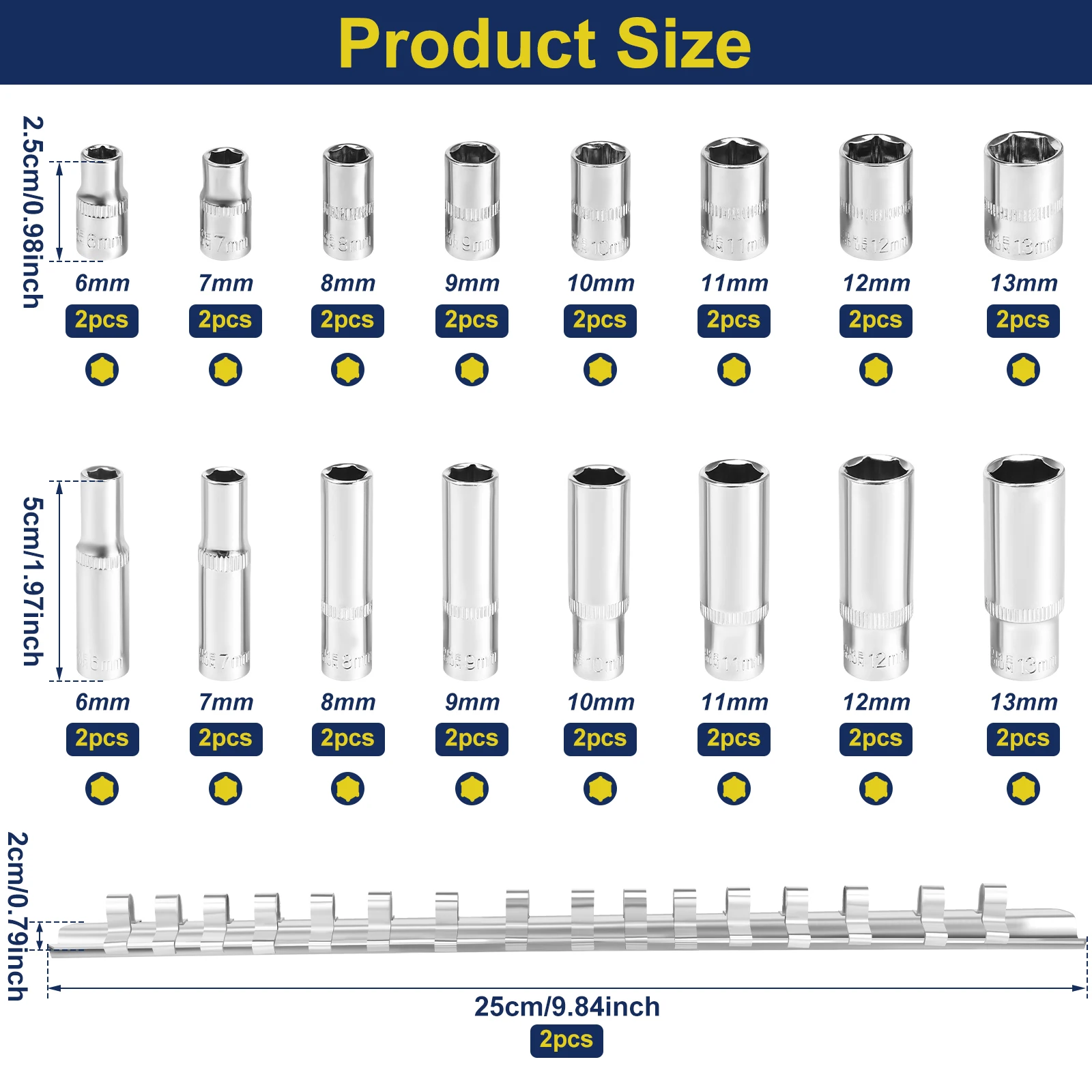 32 قطعة 1/4 "محرك مجموعة مقابس 6-13 مللي متر 6 نقطة تصميم مجموعة مقابس عميقة وضحلة غير قابل للصدأ محرك متري المقبس مع أصحاب التخزين #5