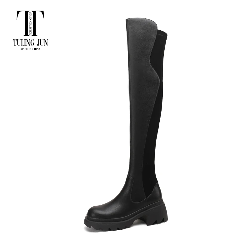 TULING JUN 2023 Winter Concise Famale Round Head Solid Color Elegant Over-The-Knee High Heels Shoes For Womens Y-SYG1120