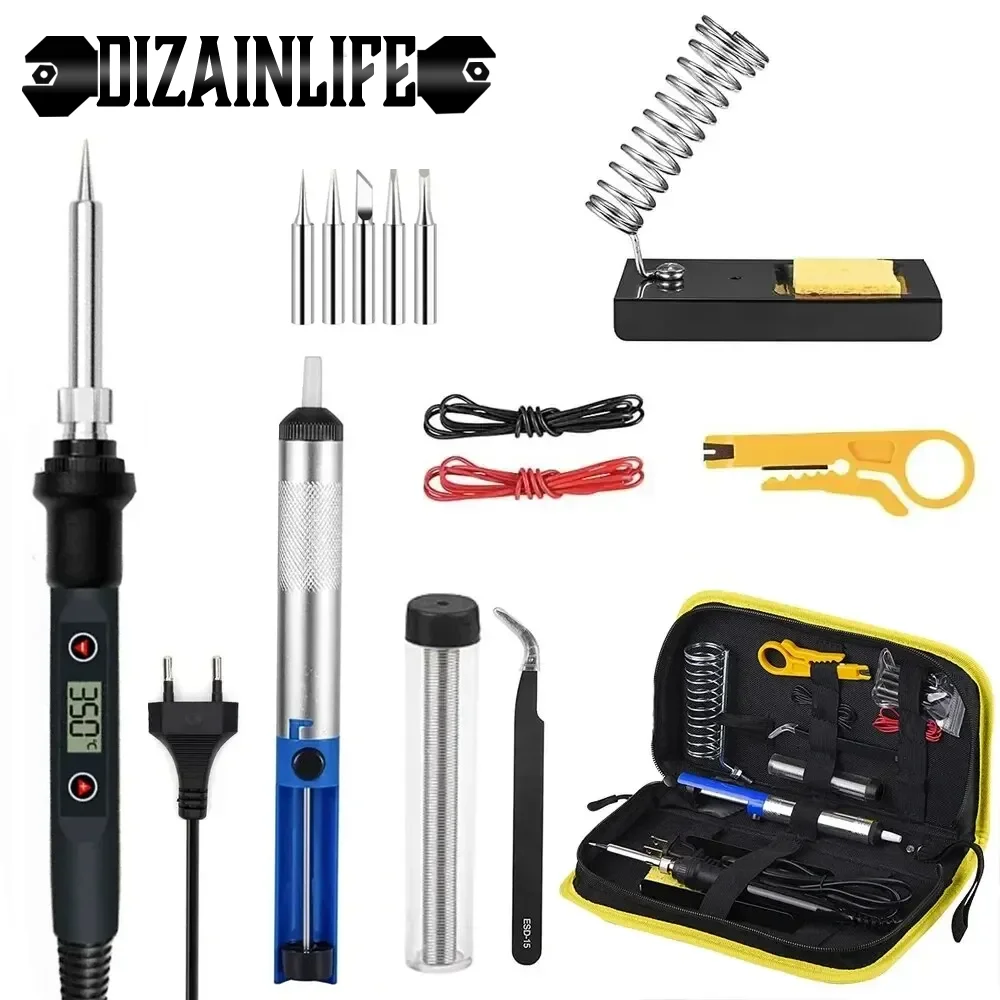 80W Electric Soldering Iron Kit Temperature Adjustable 220V 110V Welding Tools Set Soldering Flux Soldering Tips Rework Station