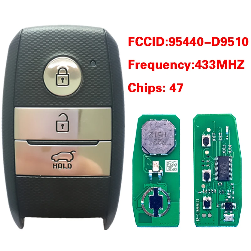

CN051088 послепродажного обслуживания, 3 кнопки, умный ключ дистанционного управления FCC 95440-D9510, 47 чипов, 433 МГц, без ключа для KIA Sportage 2019