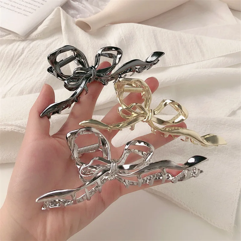 AISHG Metal Bow Strap Hair Clips Women Y2k Geometric High Ponytail Grip Korean Hairpin Grab Cawl Clips Girls Hair Accessories