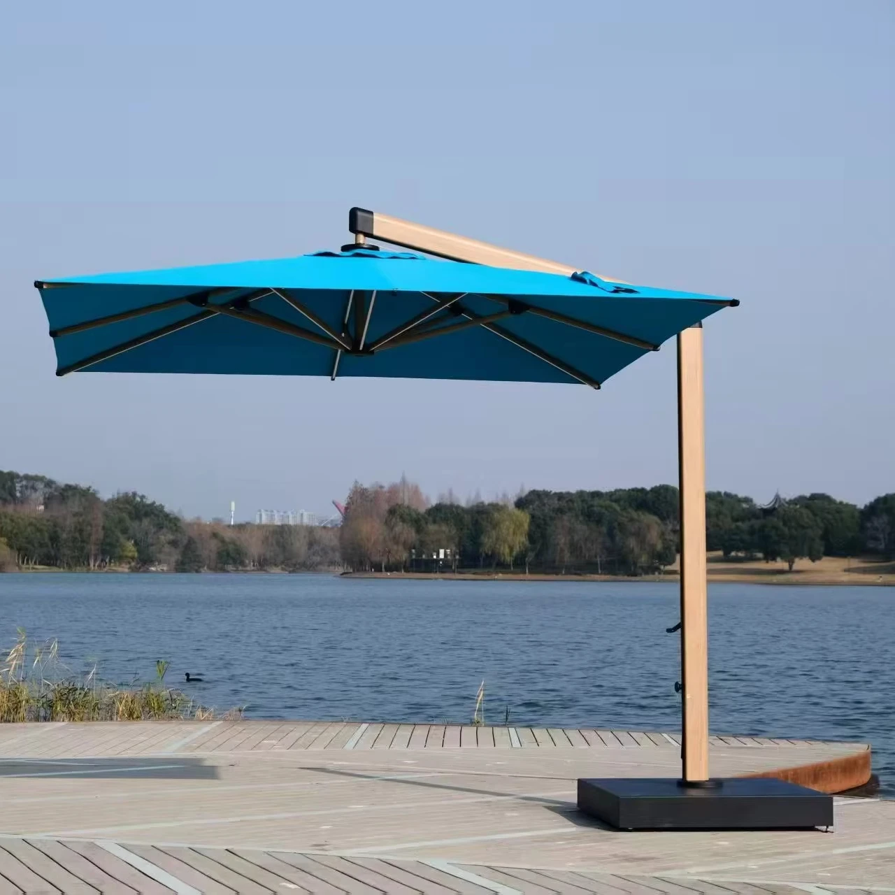 

Modern Design Aluminum Waterproof Foldable Outdoor Patio Umbrella with Crank Lift Opening and Plastic Water Tank Base