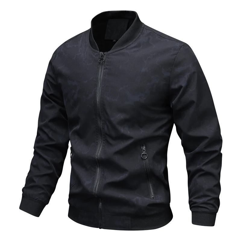 Men's Work Jacket 2024 Spring Minimalist and Fashionable Printed Waterproof Stand Collar Coat Trendy Street Men's Baseball Suit