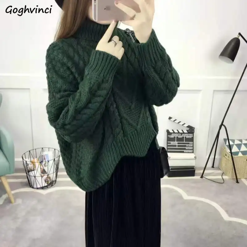 

Turtleneck Sweater Women Korean College Solid Warm Aesthetic Vintage Cozy Ladies All Match Simple Winter Tender Full Sleeve