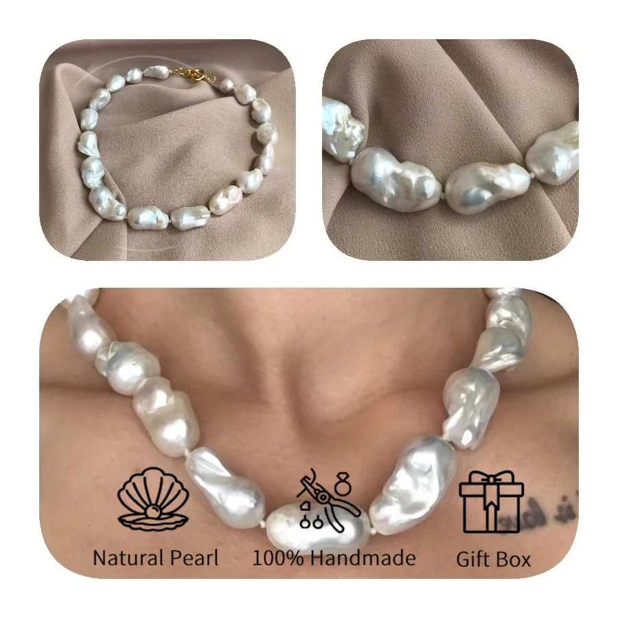 

MYSOYA 14-18mm Large Baroque Freshwater Pearl Necklace With Gift Box Perfect Gift For Wedding Birthday Christmas New Year