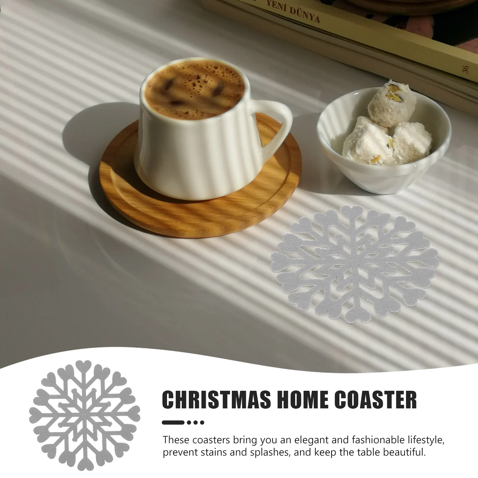 

12Pcs Christmas Snowflake Cup Mats Felt Coasters Heat Resistant Cup Pads Home Dining Decoration Mug Mat Non-Skid Mug Mat