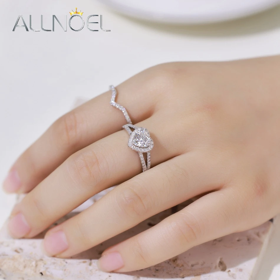 ALLNOEL 925 Sterling Silver VVS1 D Color Moissanite Bridal Ring Set for Woman Wedding Valentine's Day Gift Wholesale Certified