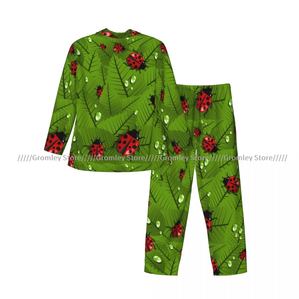 Conjuntos de pijama masculino primavera folhas e besouro joaninha pijamas manga longa lazer outwear outono inverno loungewear