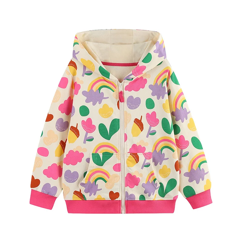 

2-7T Hot Selling Rainbow Girl Boys Hooded Jackets Winter Autumn Outwear Girls Clothes With Zipper Children's Jackets Spring Wear