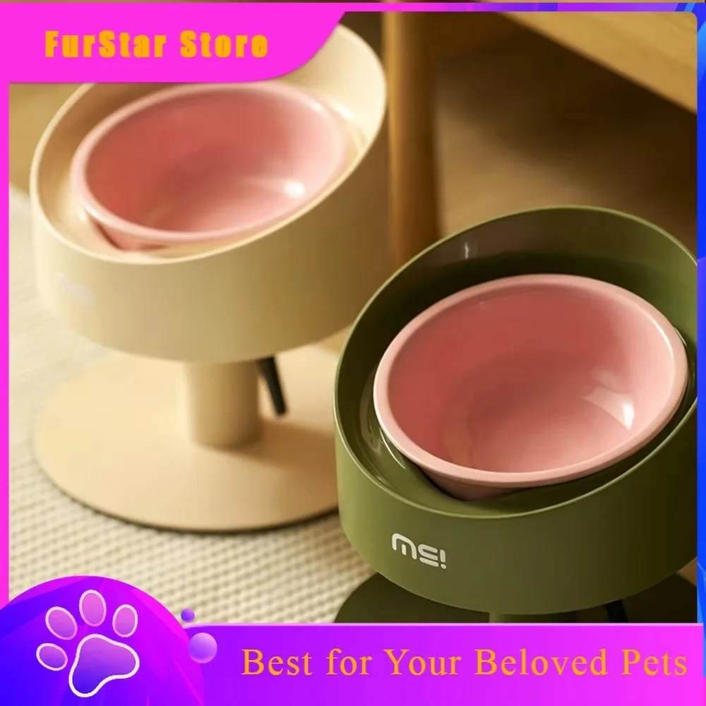FurStarCeramic Cat Food Water Bowl Flower Shaped Adjustable Anti-Vomiting Cat Bowl Non-Slip Neck Protection Pet Feeding Supplies