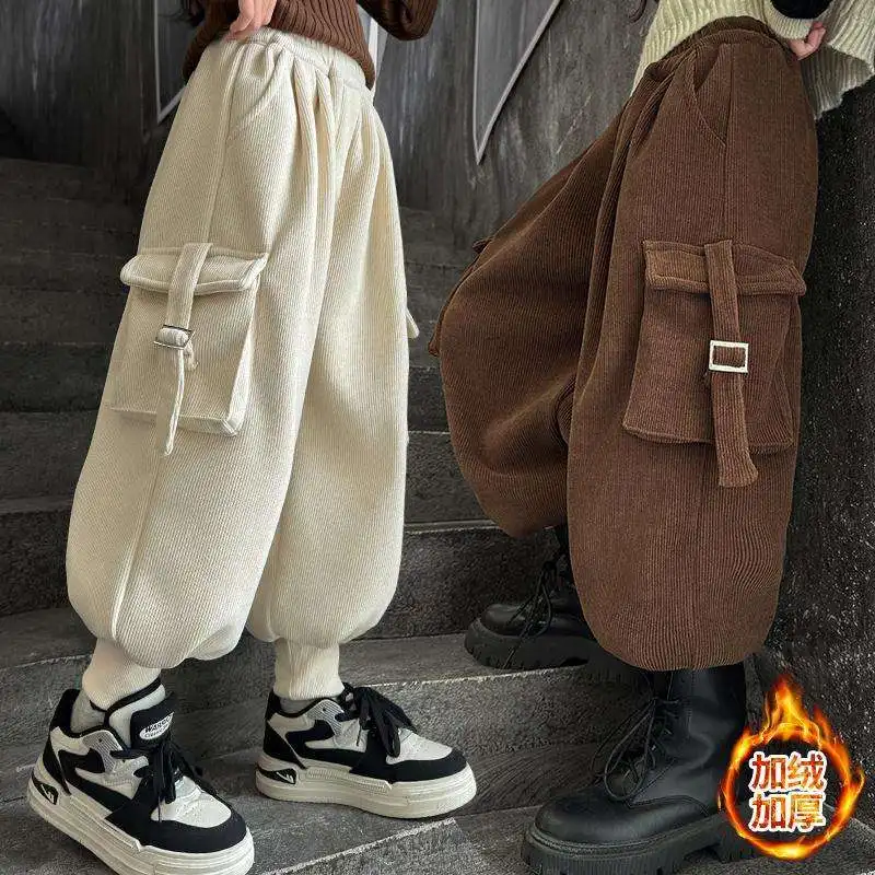 

Girls' Autumn and Winter Velvet Pants Children's Fashionable Integrated Velvet Casual Pants Children's Loose Personalized Boots