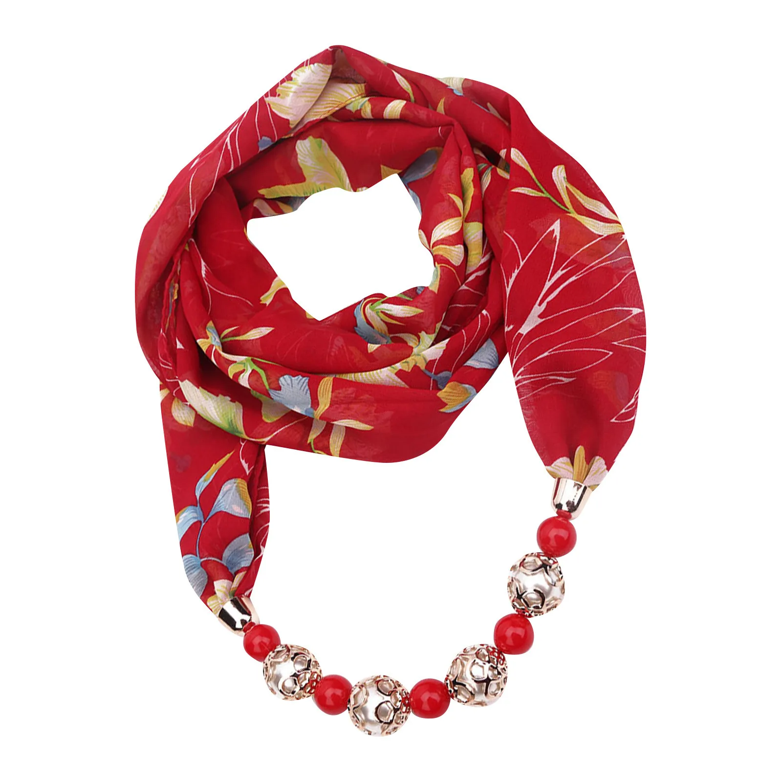 Fashion ethnic style polyester printed collar gorgeous beads pendant jewelry necklace jewelry scarf women shawl scarf 목도리