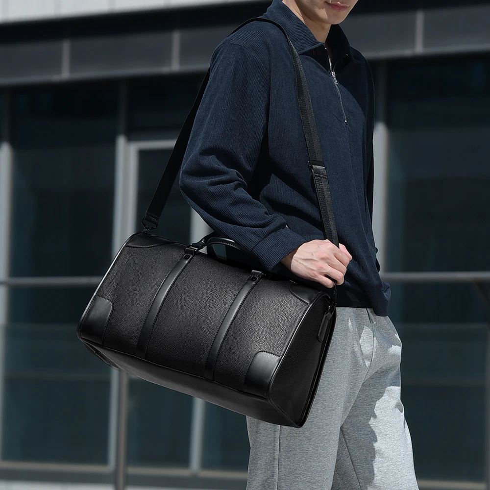 Men‘s Luxe Business Travel Tote Bag Large Capacity with 15.6' Laptop Waterproof PU Material Lightweight for Trip Gym Out School