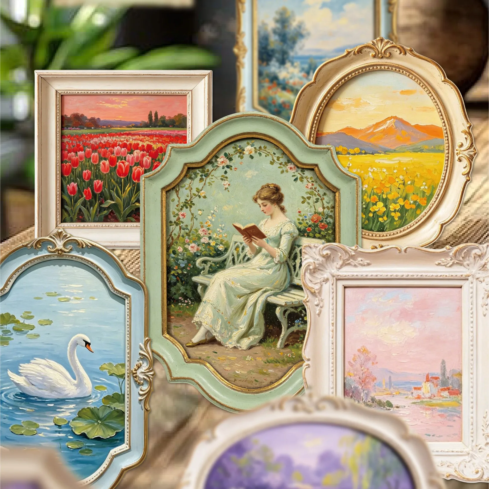 Vintage Relief Flower Sea Painting Frame Landscape Sticker Creative DIY Journal Material Collage Scrapbooking Stationery