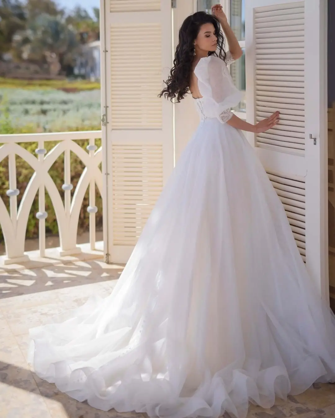 Элегантное пляжное пышное свадебное платье трапециевидной формы с рукавами-фонариками, свадебные платья длиной до пола, платья больших размеров на заказ