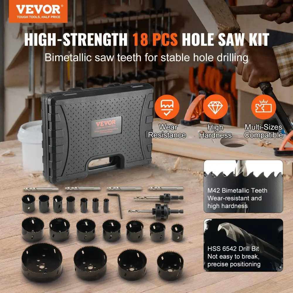 VEVOR Hole Saw Kit 2 Drill Bits 1 Hex Wrench General Purpose Size from 3/4