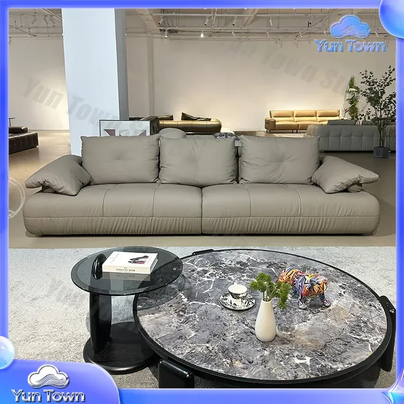 Modern Simple Leather Sofa for Living Room Bedroom Apartment Straight Row First Layer Cowhide Soft Comfortable Lazy Sofa