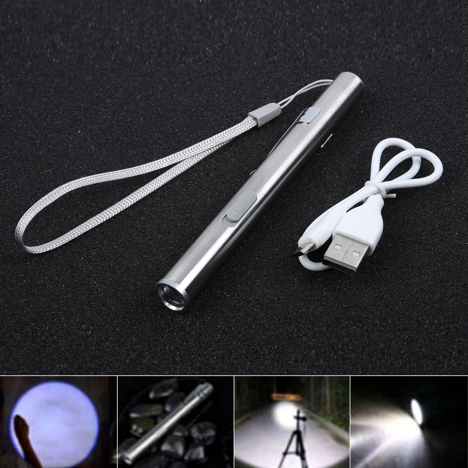 LED Mini Pocket Pen Flashlight Pencil Torch USB Rechargeable Light Outdoor Wireless Flashlight Protable For Camping Hiking