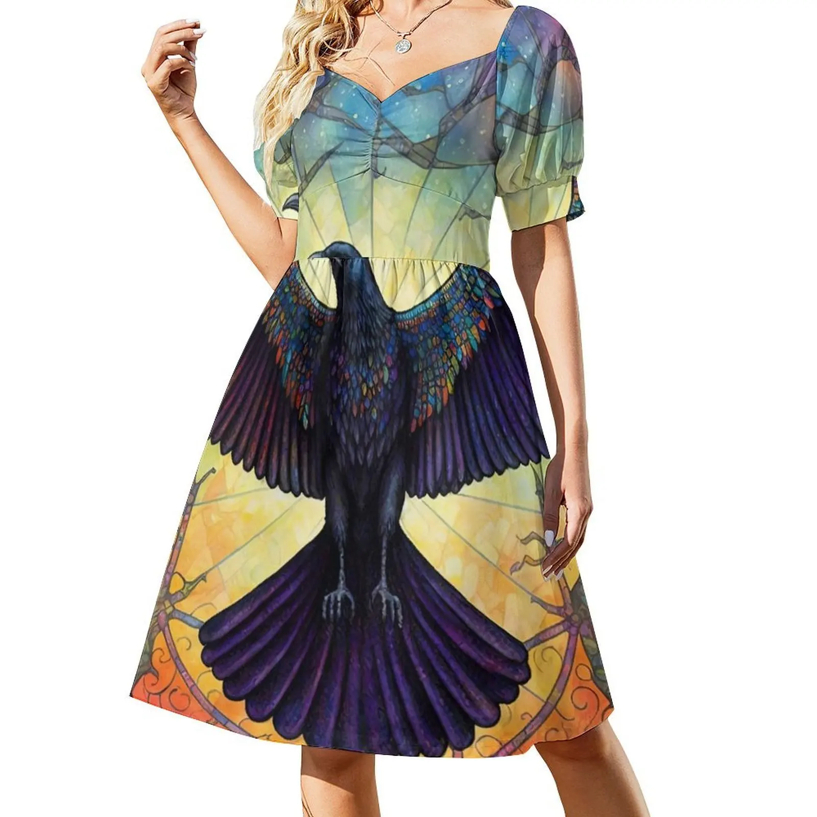 فستان حفلات نسائي من Odin'S Messenger ملابس نادي مطبوعة عصرية للسيدات الغراب الغراب الأسود كرو كورفوس الملون #2