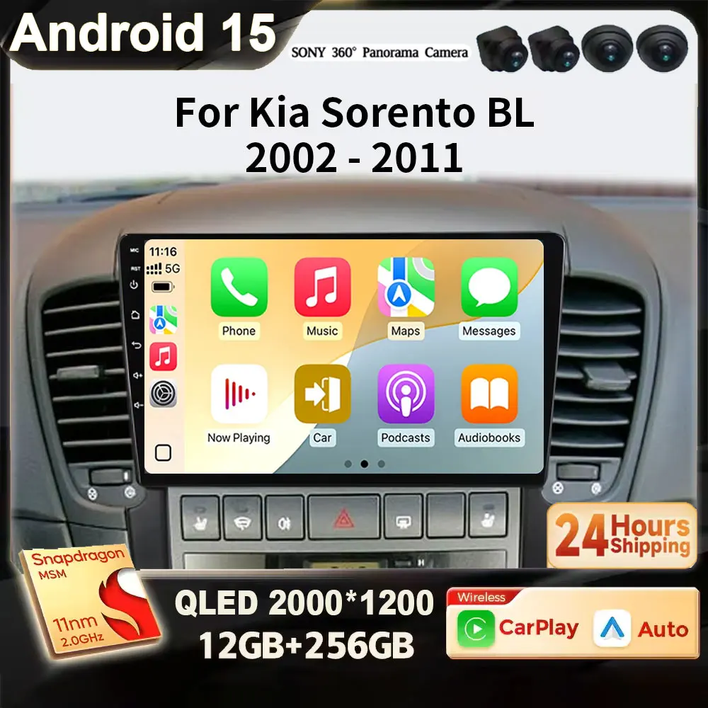 For Kia Sorento BL 2002 - 2011 Andorid 15 Wireless Carplay Auto Car Radio Multimedia player  autoradio stereo 4G BT WiFi LTE DSP