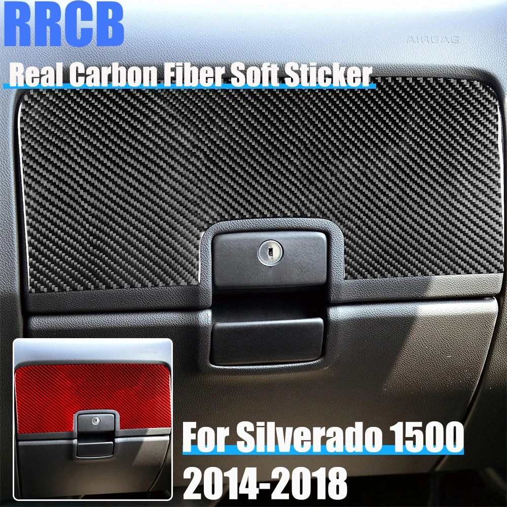 

Carbon Fiber Car Accessories Glove Storage Panel Soft Cover Sticker For Chevrolet Silverado 1500 For GMC Sierra 1500 2014-2018