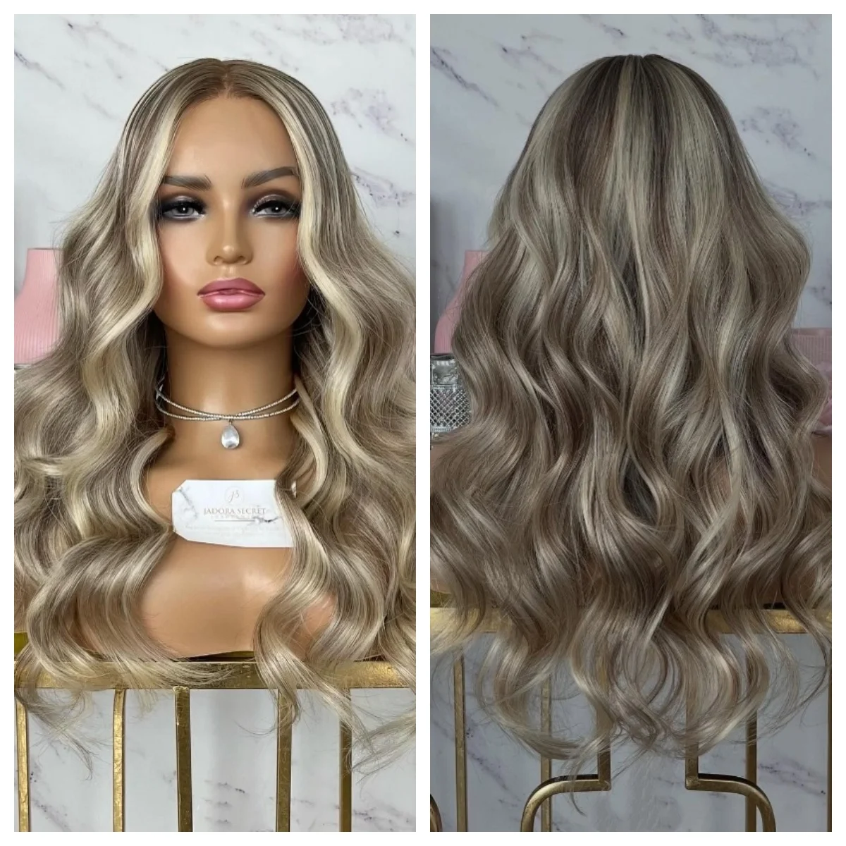 

Long Blonde Wavy Wigs With Dark Roots High Quality Highlight Wigs For Women Synthetic Lace Front Wigs Heat Resistant Fiber