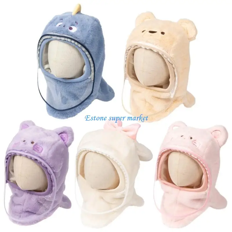 090B Bonnet Cap with Mask Scarf Winter Warm Hat Neckerchief for Toddler Infant
