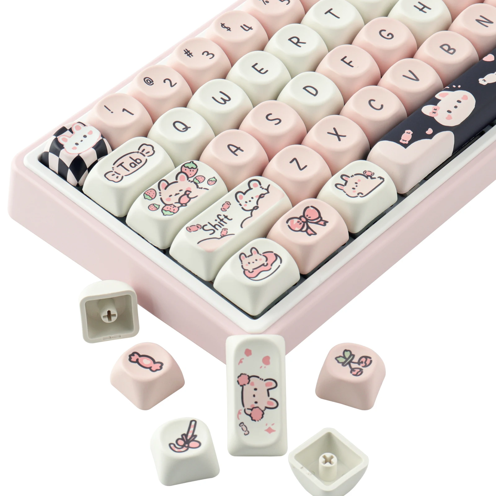 Колпачок для клавиш Bunny Candy, розовый MOA Profile DYE Sublimation, 132 клавиши PBT, колпачки для механической клавиатуры