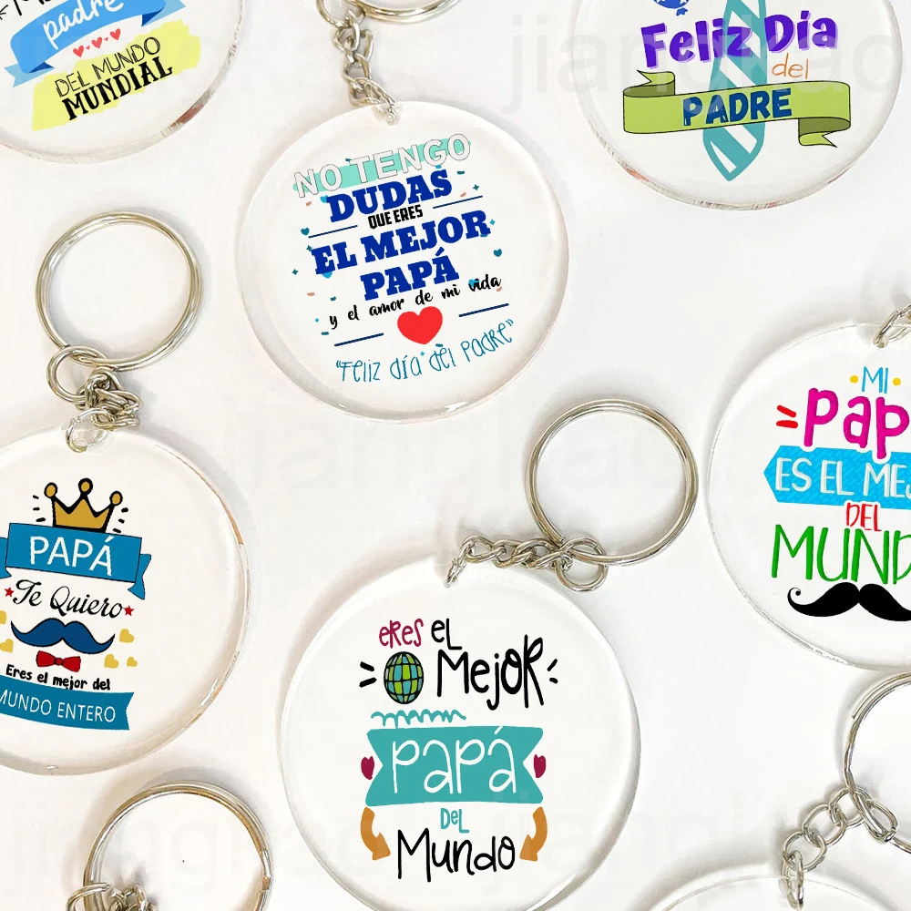 Best Dad in The World Spanish Printed Keychain Key Ring Transparent Key Chain Acrylic Keyring Father's Day Birthday Gift for Dad