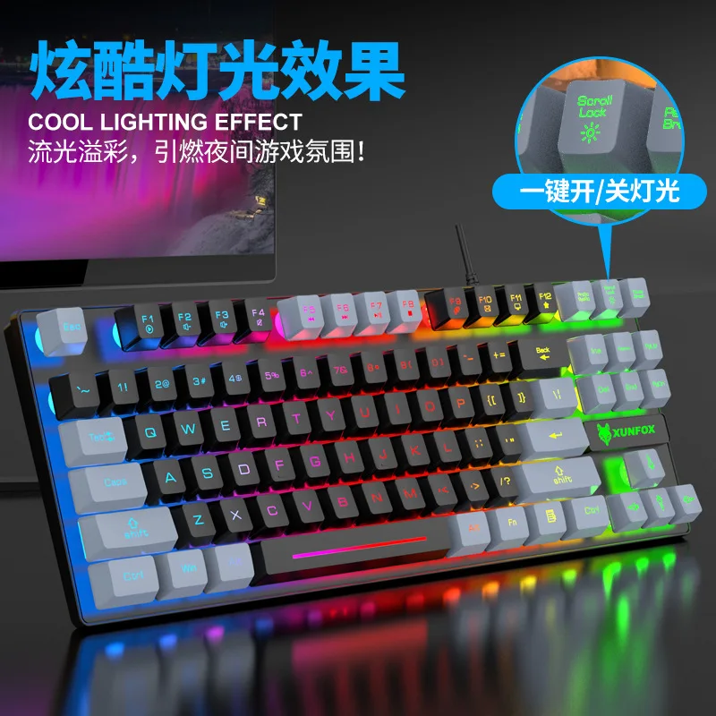 Imagem -03 - Teclado Português 87 Teclas 80 Layout Espanhol Russo Coreano Árabe Teclado para Jogos Usb com Fio Rgb Light Float Keycap Ergonomia Design Office K10 Estrutura da Cratera