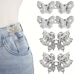 4 pairs of adjustable denim button clips, loose denim metal butterfly waist tightener, no need to sew or shrink pants size