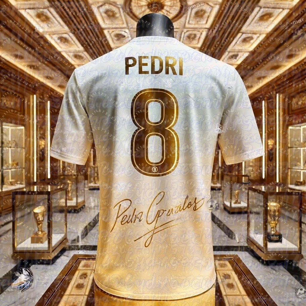 Pedri No.8 Inspired Soccer Fan T-Shirt, Barca Style Striped 3D Print Tee, Football Supporter Casual Short Sleeve for Family