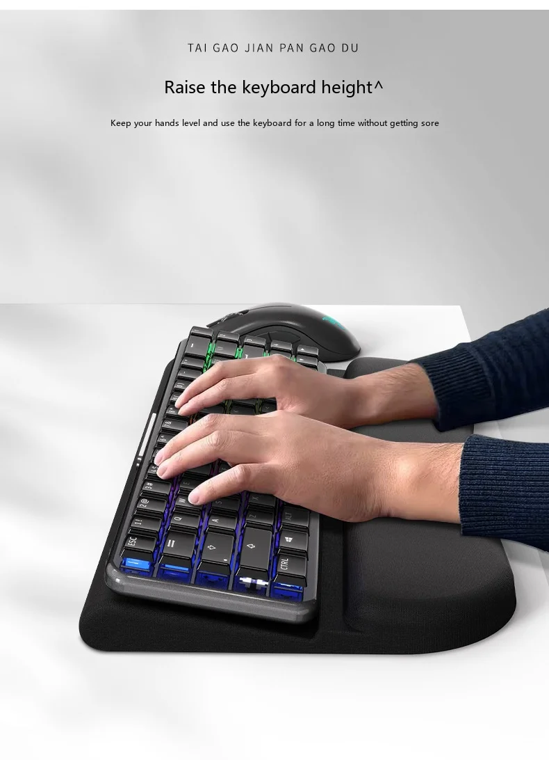 Ergonomischer Tastaturständer mit Silikon-Handballenauflage, Neigbarer Desktop-Ständer für Mechanische Tastaturen, Büro und Gaming, Schwarz-Grau – Detail 4