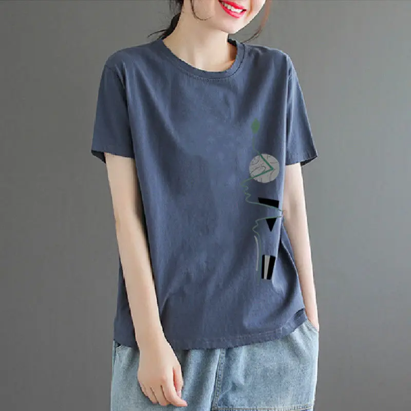 

Simplicity Summer New Plus Size Printing Loose Tops Tees Women Clothing Short Sleeve All-match Street Casual T Shirts Vintage