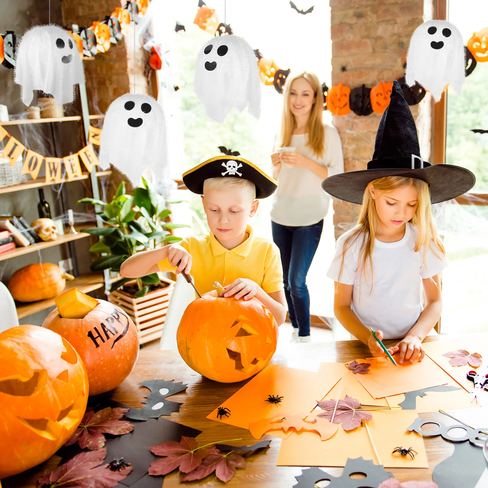 

Halloween Ghost Shaped Paper Lanterns Folding Pumpkin Lantern Hanging Decor For Party Decoration Outdoor Indoor Festival